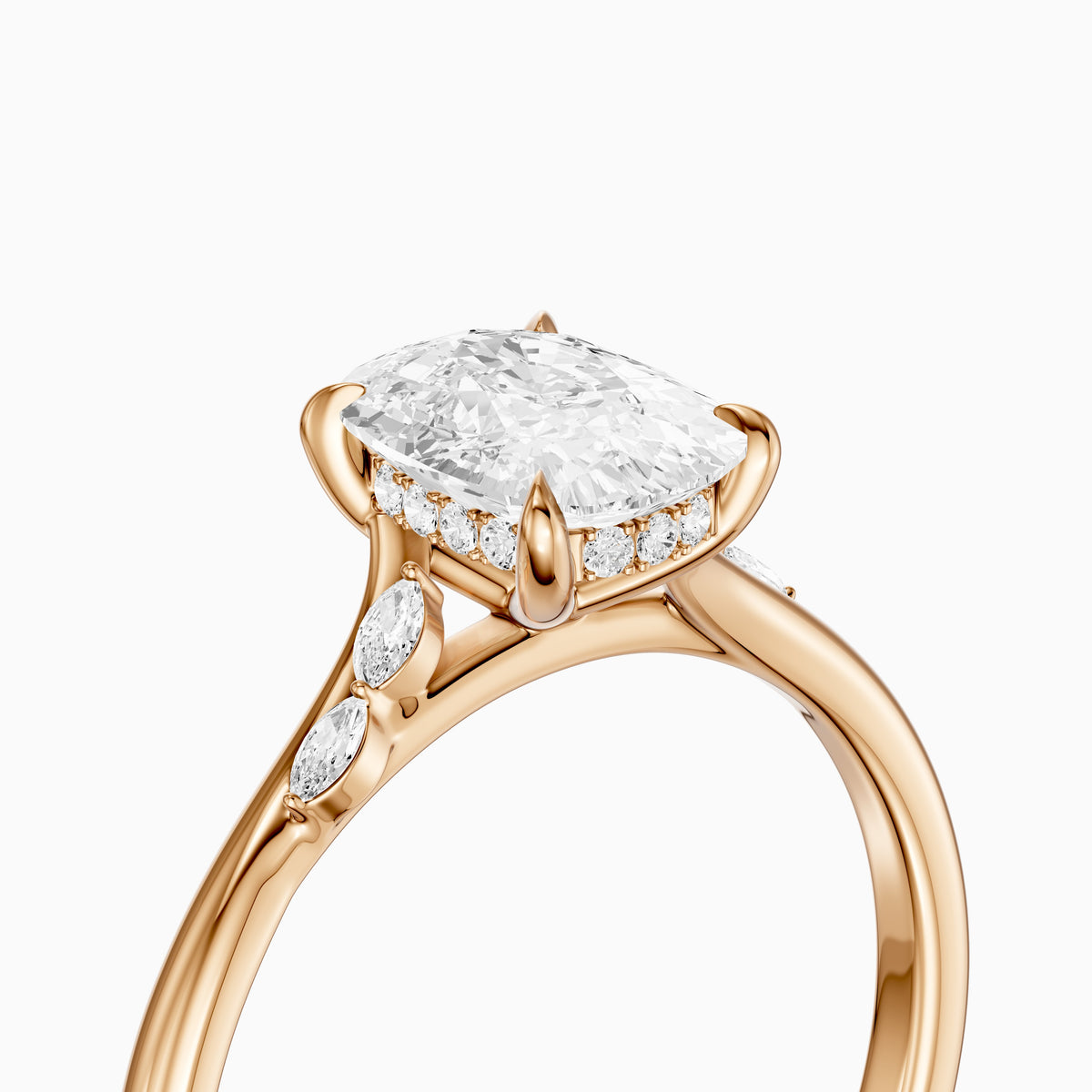 Nixie Elongated Cushion Hidden Halo Side Marquise Moissanite Diamond Ring