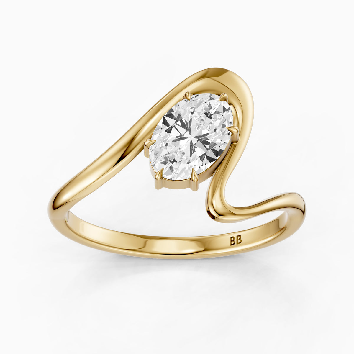 Lumi Oval Lab Grown Diamond Bypass Wave Solitaire Ring