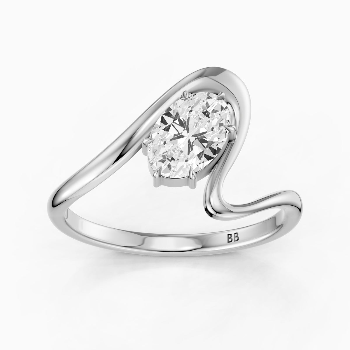 Lumi Oval Lab Grown Diamond Bypass Wave Solitaire Ring
