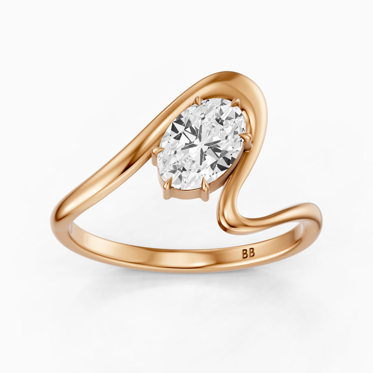 Lumi Oval Lab Grown Diamond Bypass Wave Solitaire Ring
