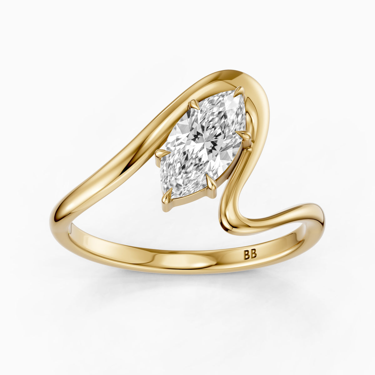 Enya Marquise Moissanite Diamond Bypass Wave Solitaire Ring