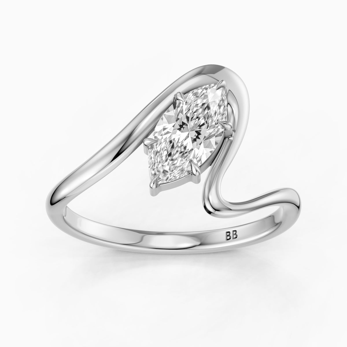 Enya Marquise Moissanite Diamond Bypass Wave Solitaire Ring