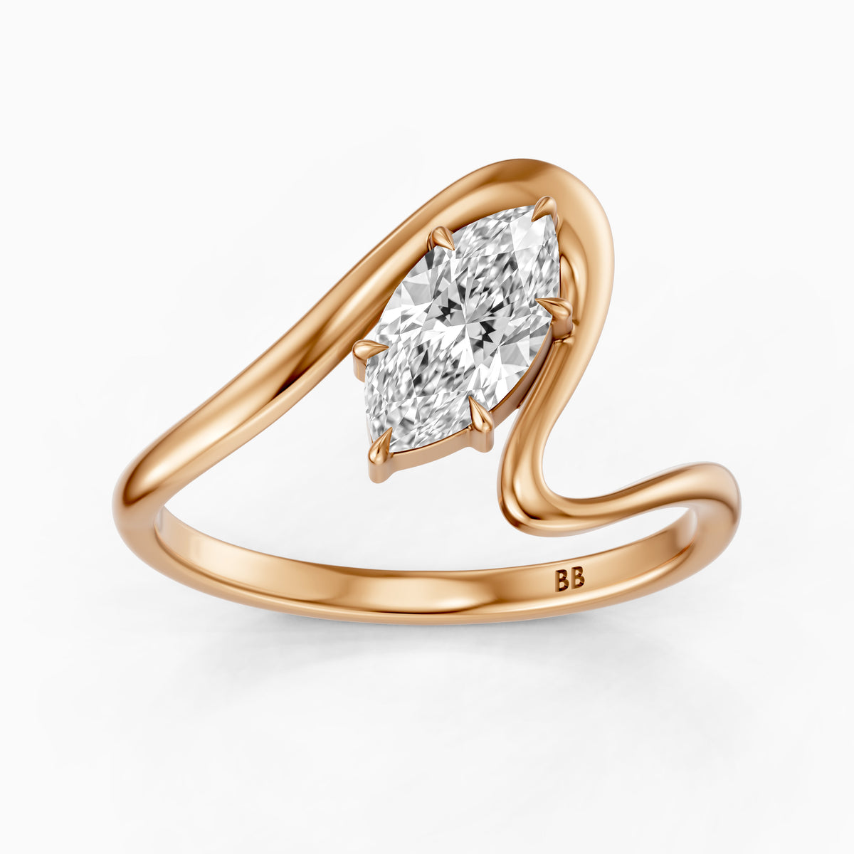 Enya Marquise Moissanite Diamond Bypass Wave Solitaire Ring