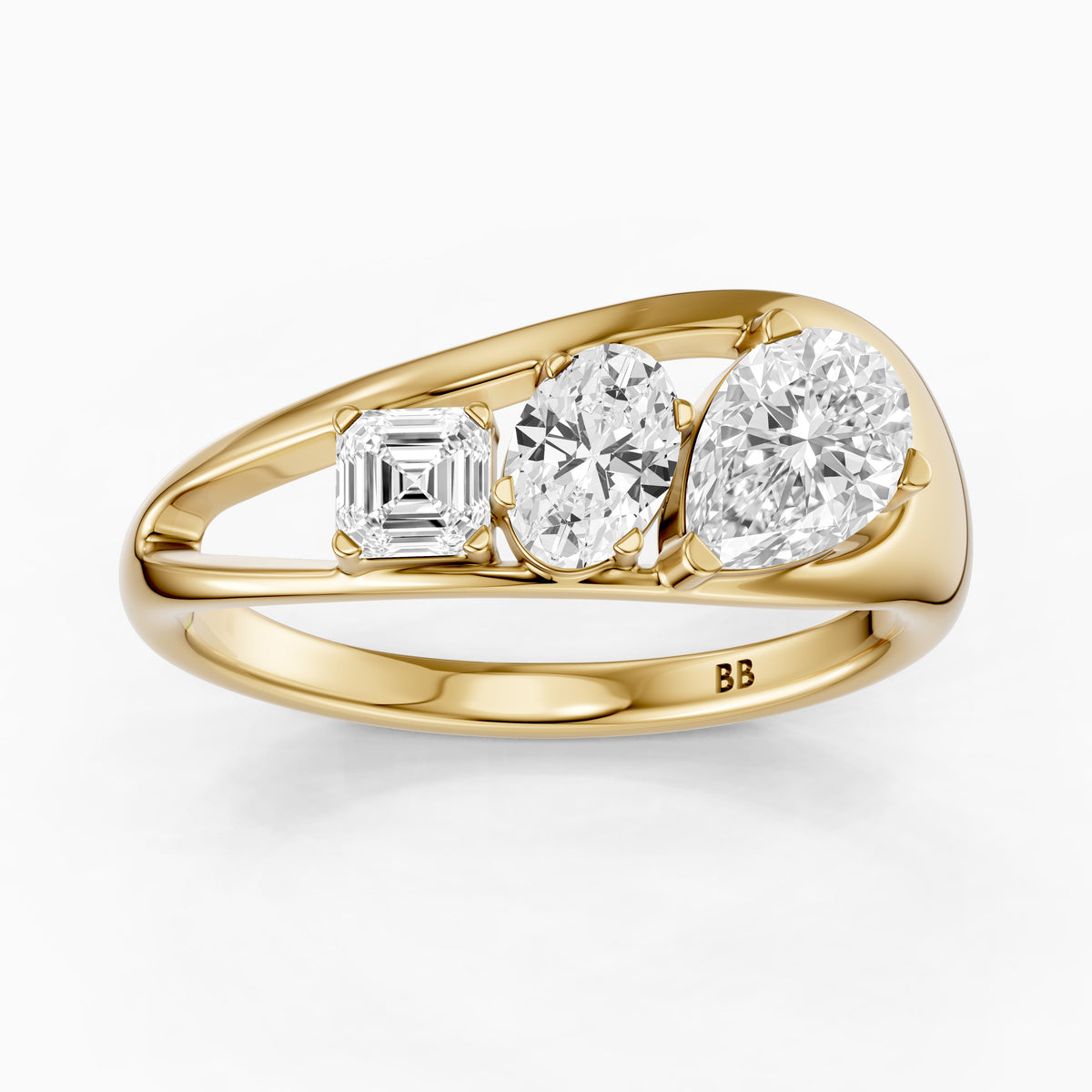 Leni Pear Three Stone Bypass Moissanite Diamond Engagement Ring