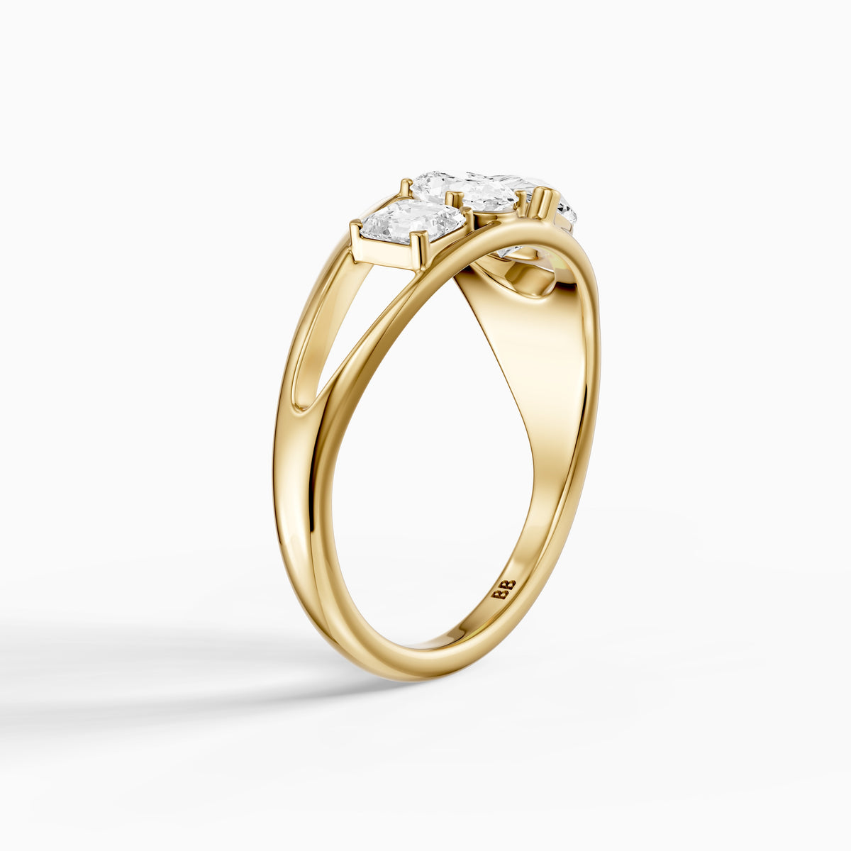 Leni Pear Three Stone Bypass Moissanite Diamond Engagement Ring