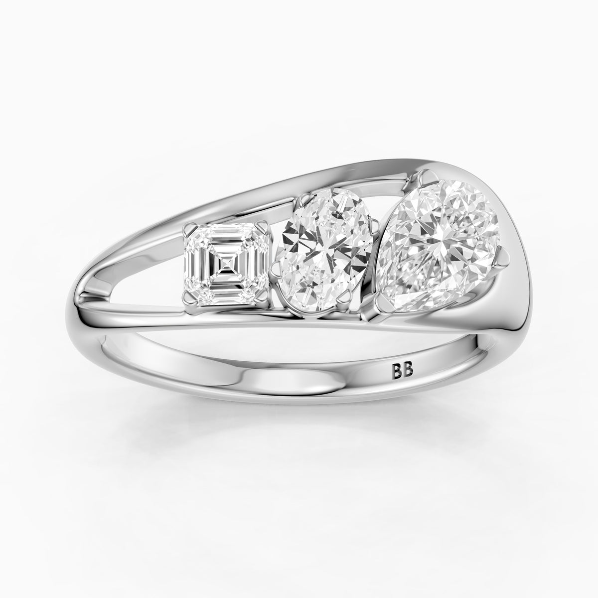 Leni Pear Three Stone Bypass Moissanite Diamond Engagement Ring