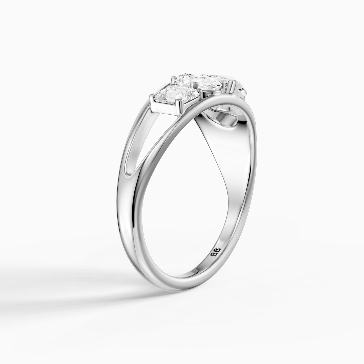 Leni Pear Three Stone Bypass Moissanite Diamond Engagement Ring