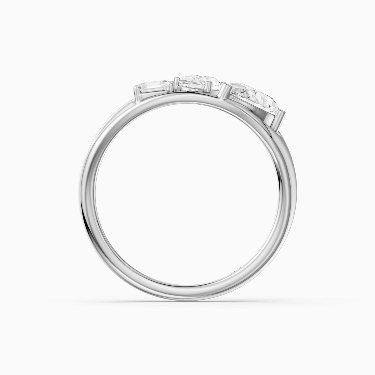 Leni Pear Three Stone Bypass Moissanite Diamond Engagement Ring