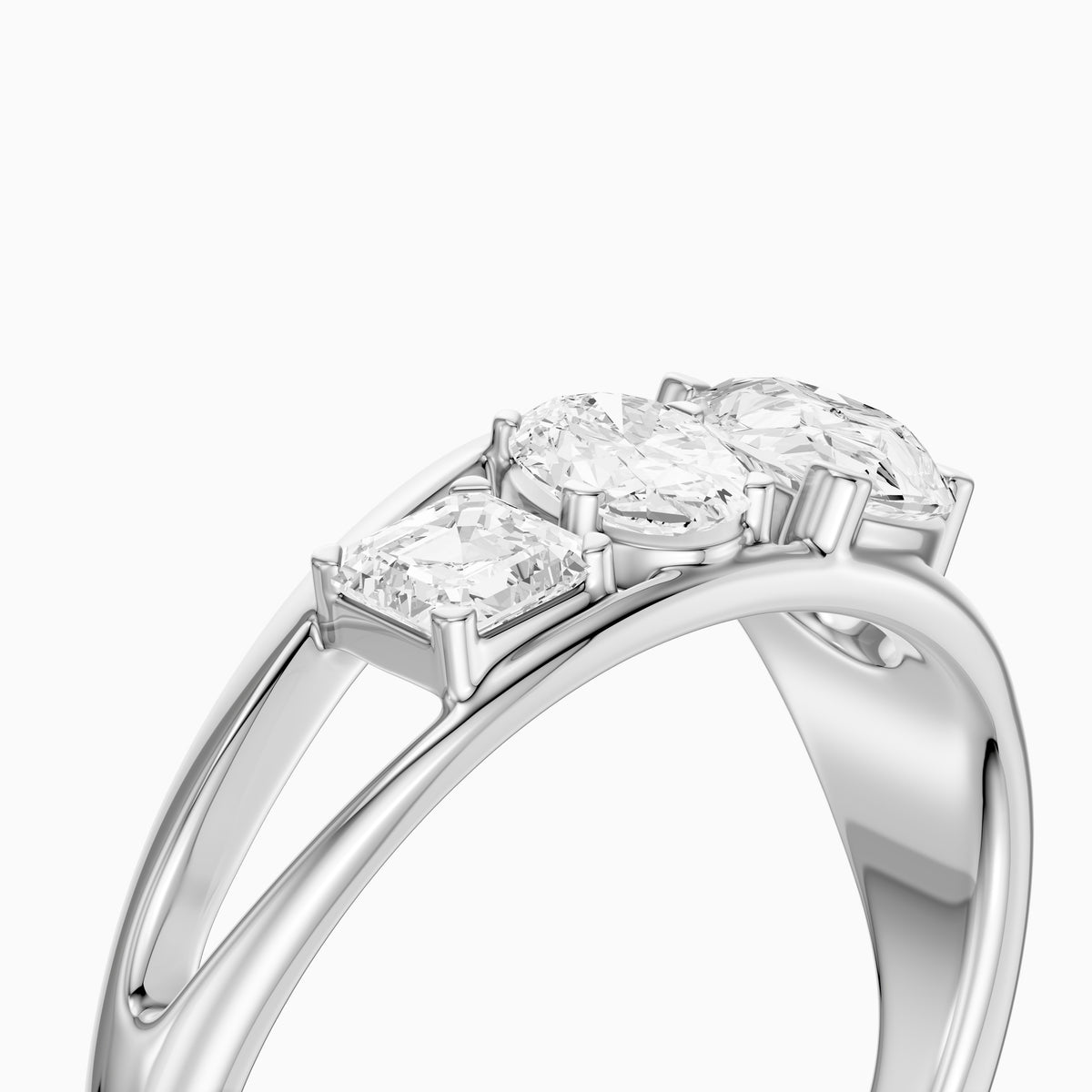 Leni Pear Three Stone Bypass Moissanite Diamond Engagement Ring