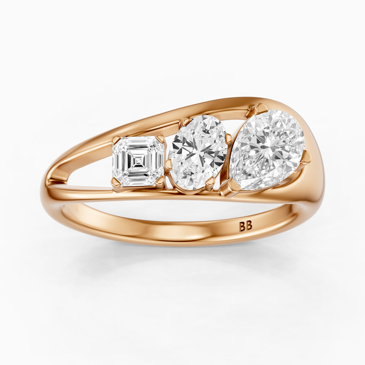Leni Pear Three Stone Bypass Moissanite Diamond Engagement Ring