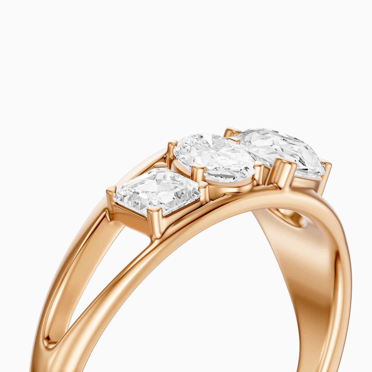 Leni Pear Three Stone Bypass Moissanite Diamond Engagement Ring
