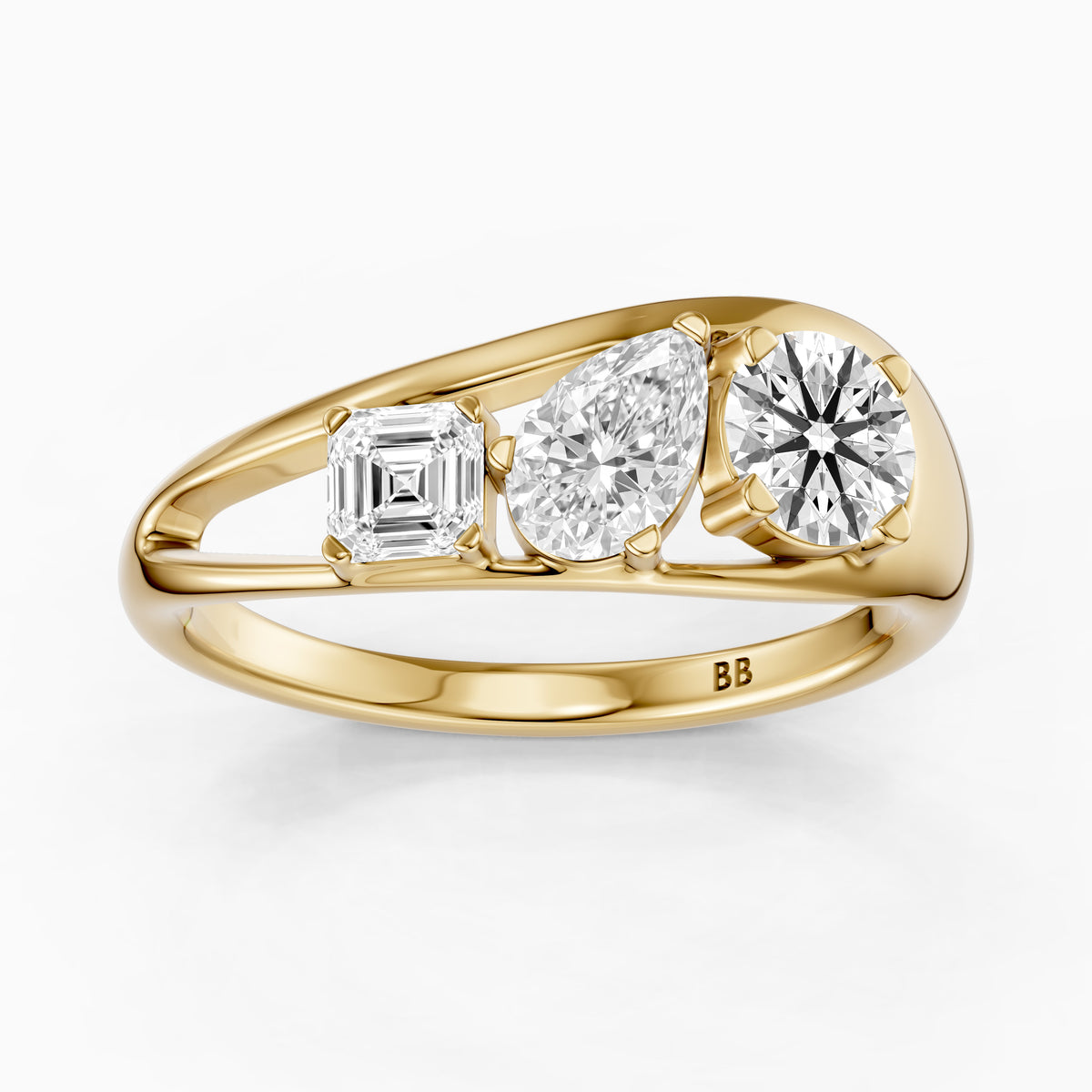 Zena Round Three Stone Bypass Moissanite Diamond Engagement Ring