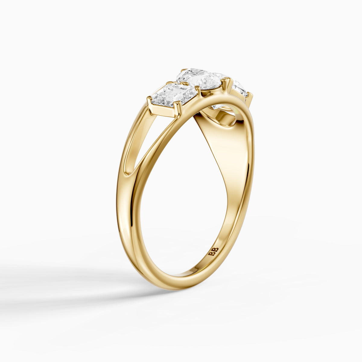 Zena Round Three Stone Bypass Moissanite Diamond Engagement Ring