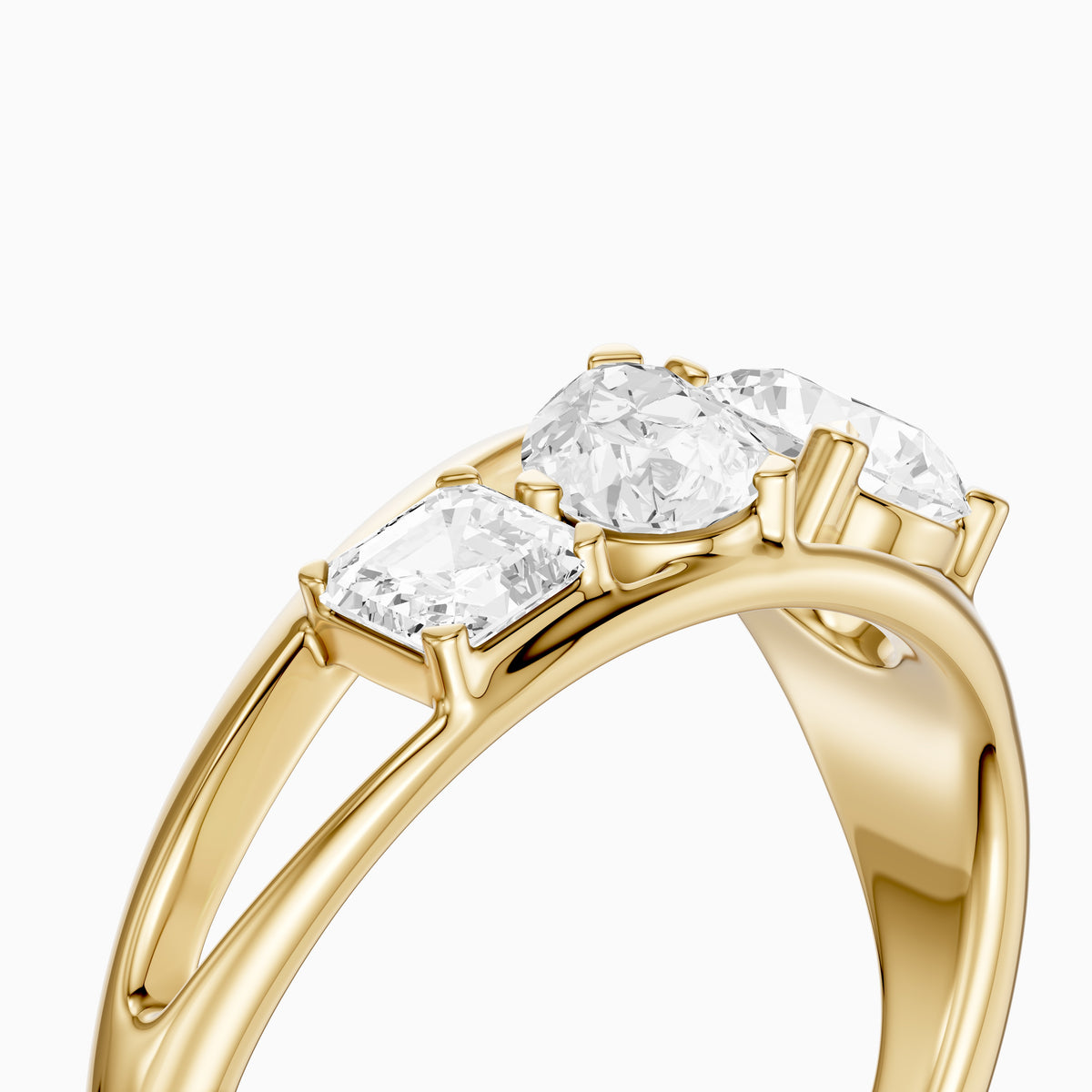 Zena Round Three Stone Bypass Moissanite Diamond Engagement Ring