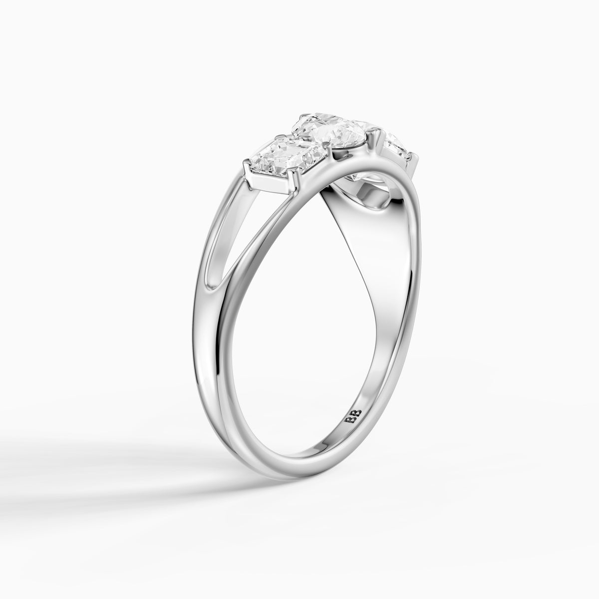 Zena Round Three Stone Bypass Moissanite Diamond Engagement Ring