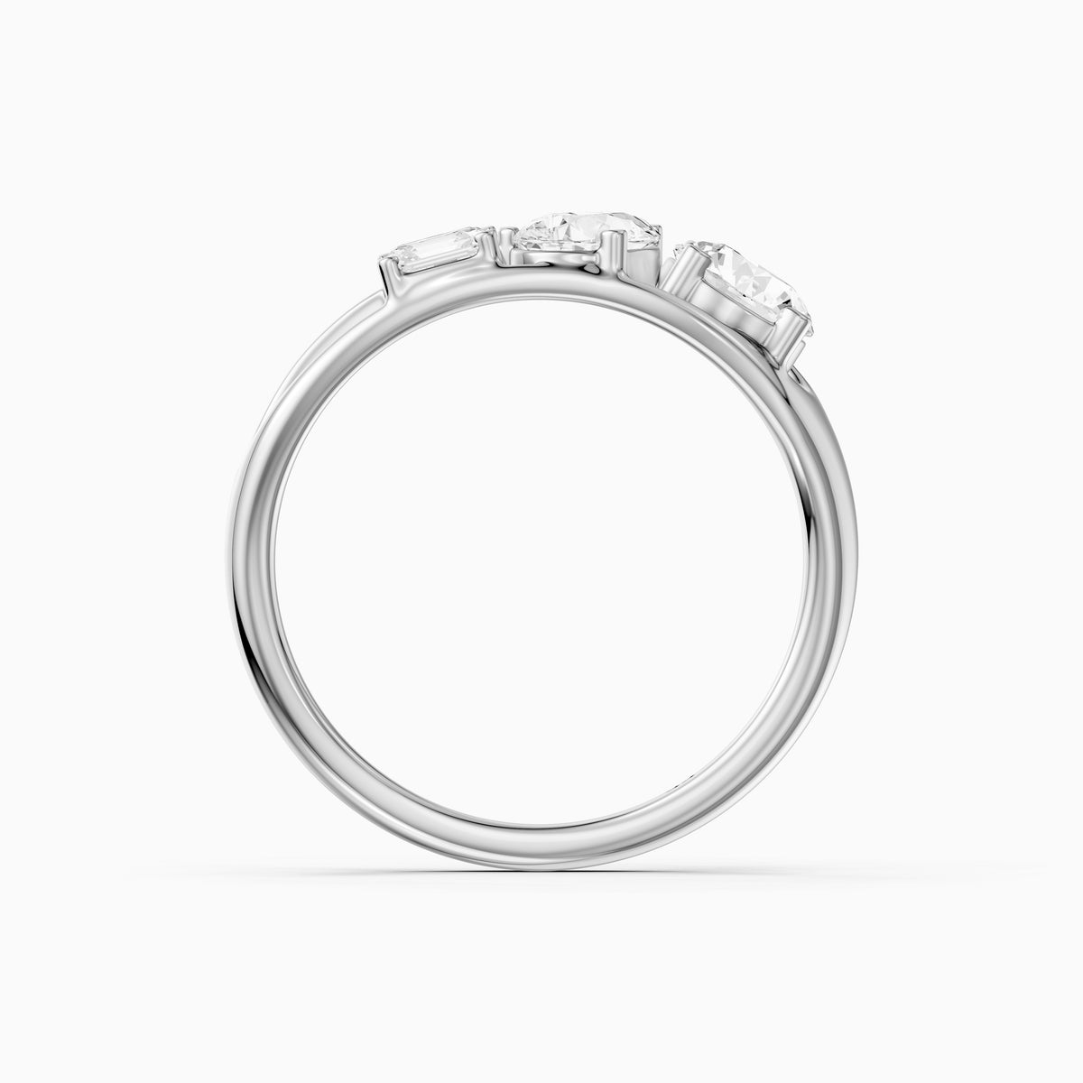 Zena Round Three Stone Bypass Moissanite Diamond Engagement Ring