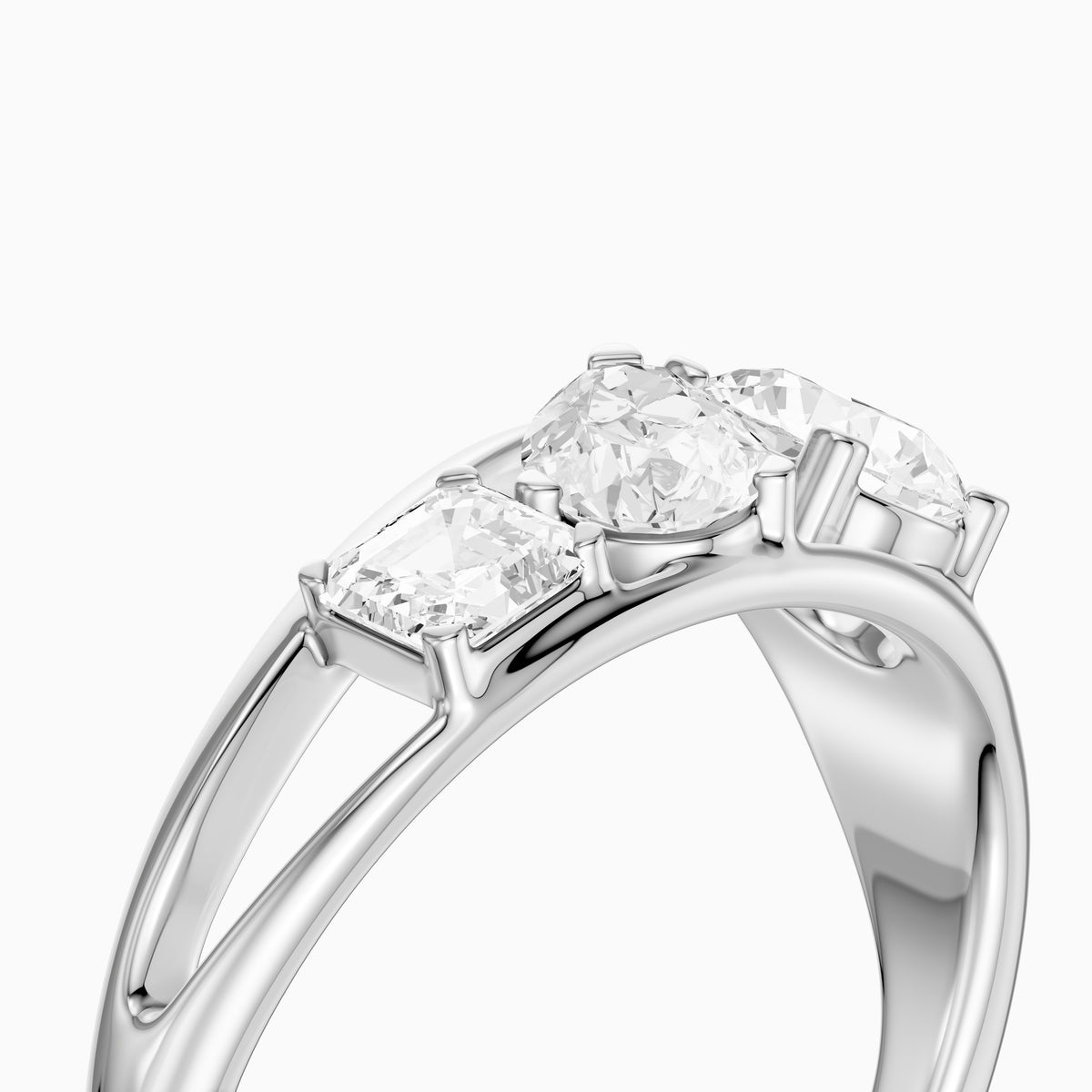 Zena Round Three Stone Bypass Moissanite Diamond Engagement Ring