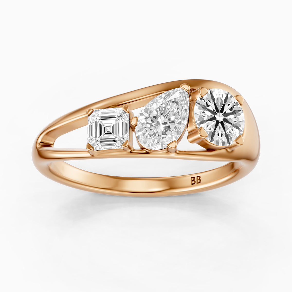 Zena Round Three Stone Bypass Moissanite Diamond Engagement Ring