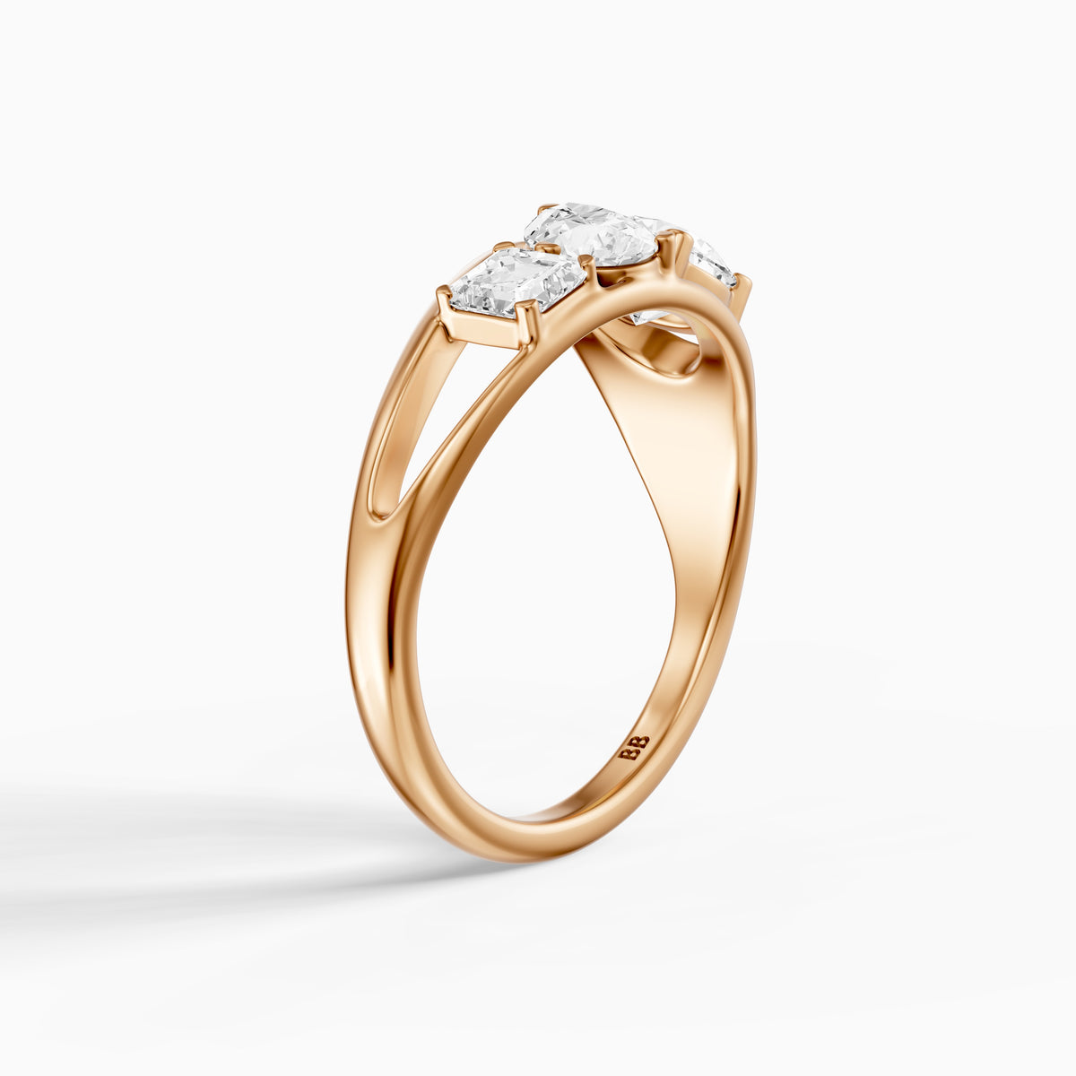 Zena Round Three Stone Bypass Moissanite Diamond Engagement Ring