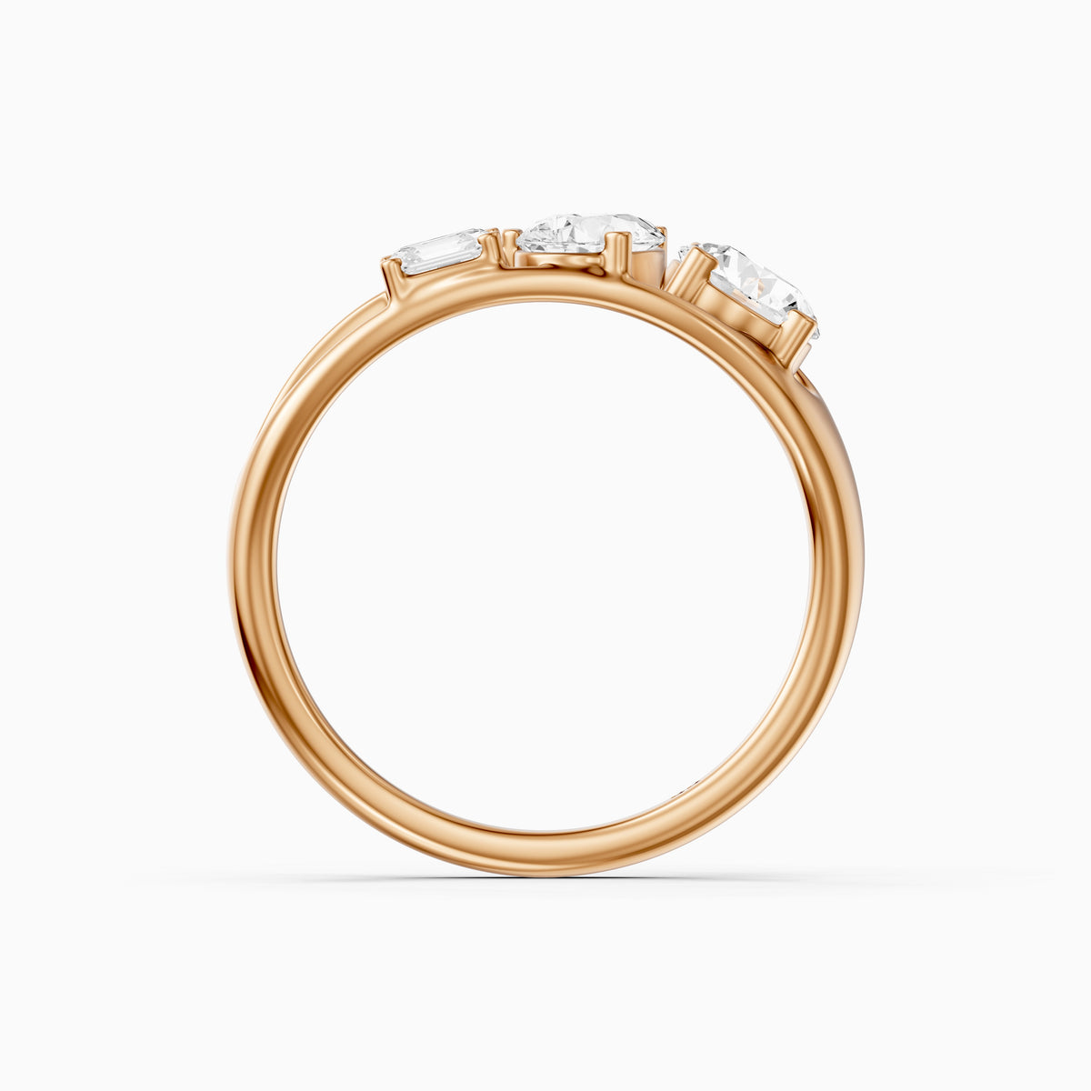 Zena Round Three Stone Bypass Moissanite Diamond Engagement Ring