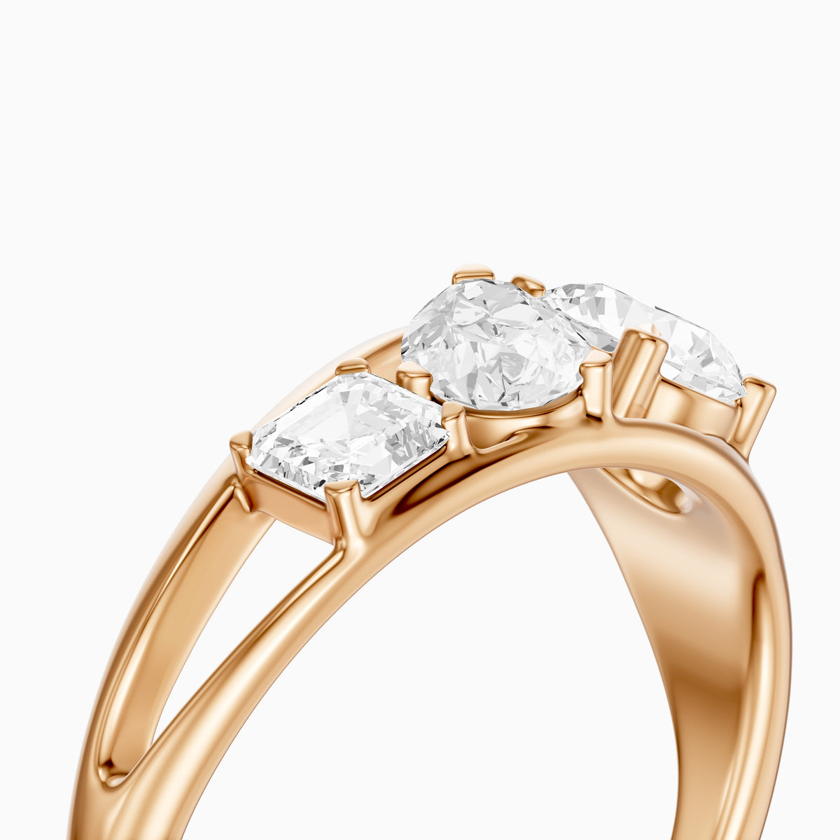 Zena Round Three Stone Bypass Moissanite Diamond Engagement Ring