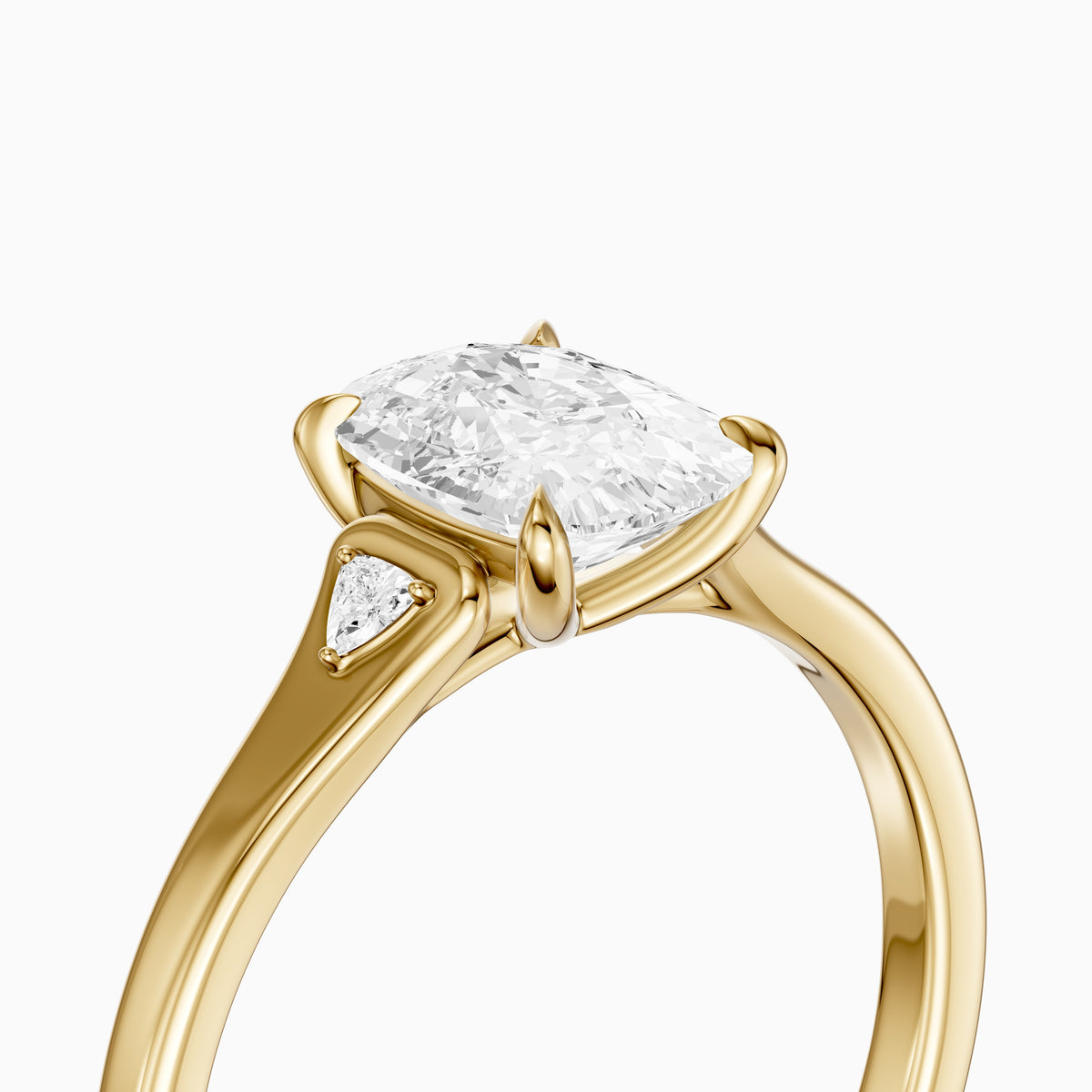 Kori Elongated Cushion Lab Grown Diamond Ring with Trillion Side Stones