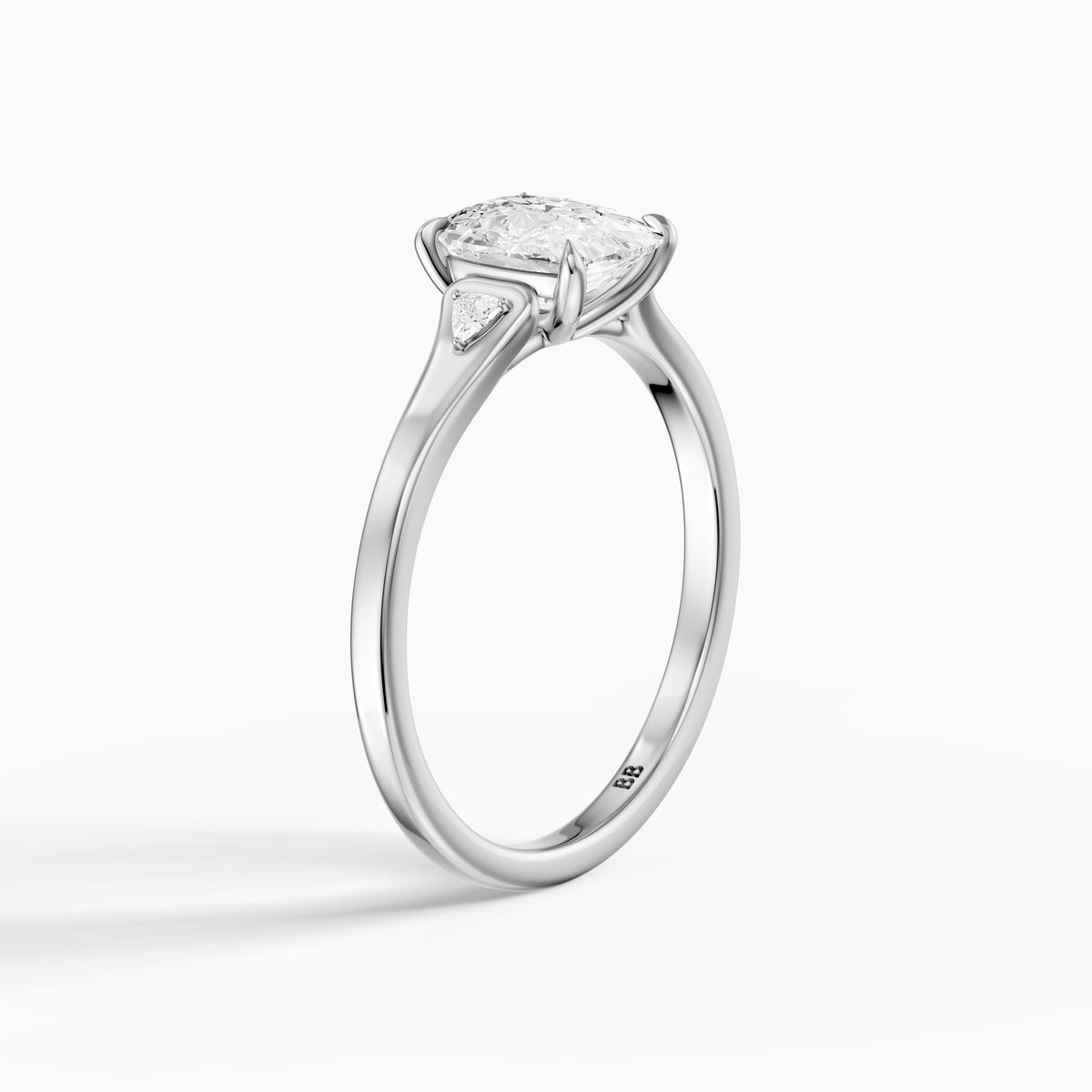 Kori Elongated Cushion Lab Grown Diamond Ring with Trillion Side Stones