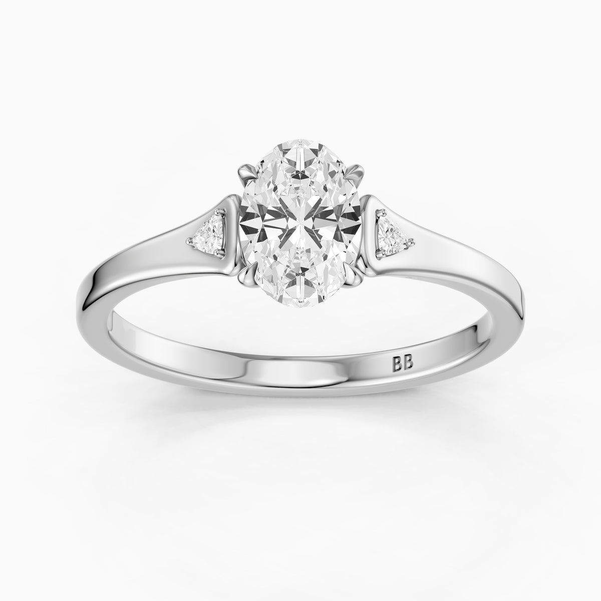Maelle Oval Lab Grown Diamond Ring with Trillion Side Stones