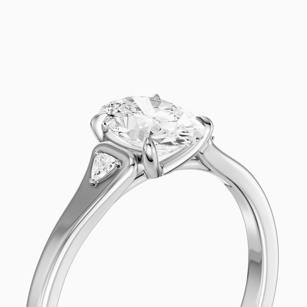 Maelle Oval Lab Grown Diamond Ring with Trillion Side Stones