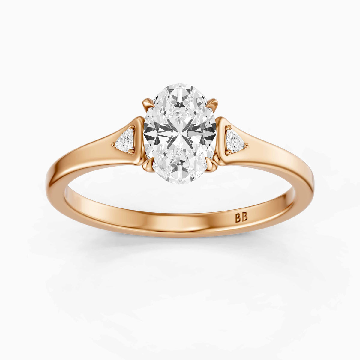 Maelle Oval Lab Grown Diamond Ring with Trillion Side Stones