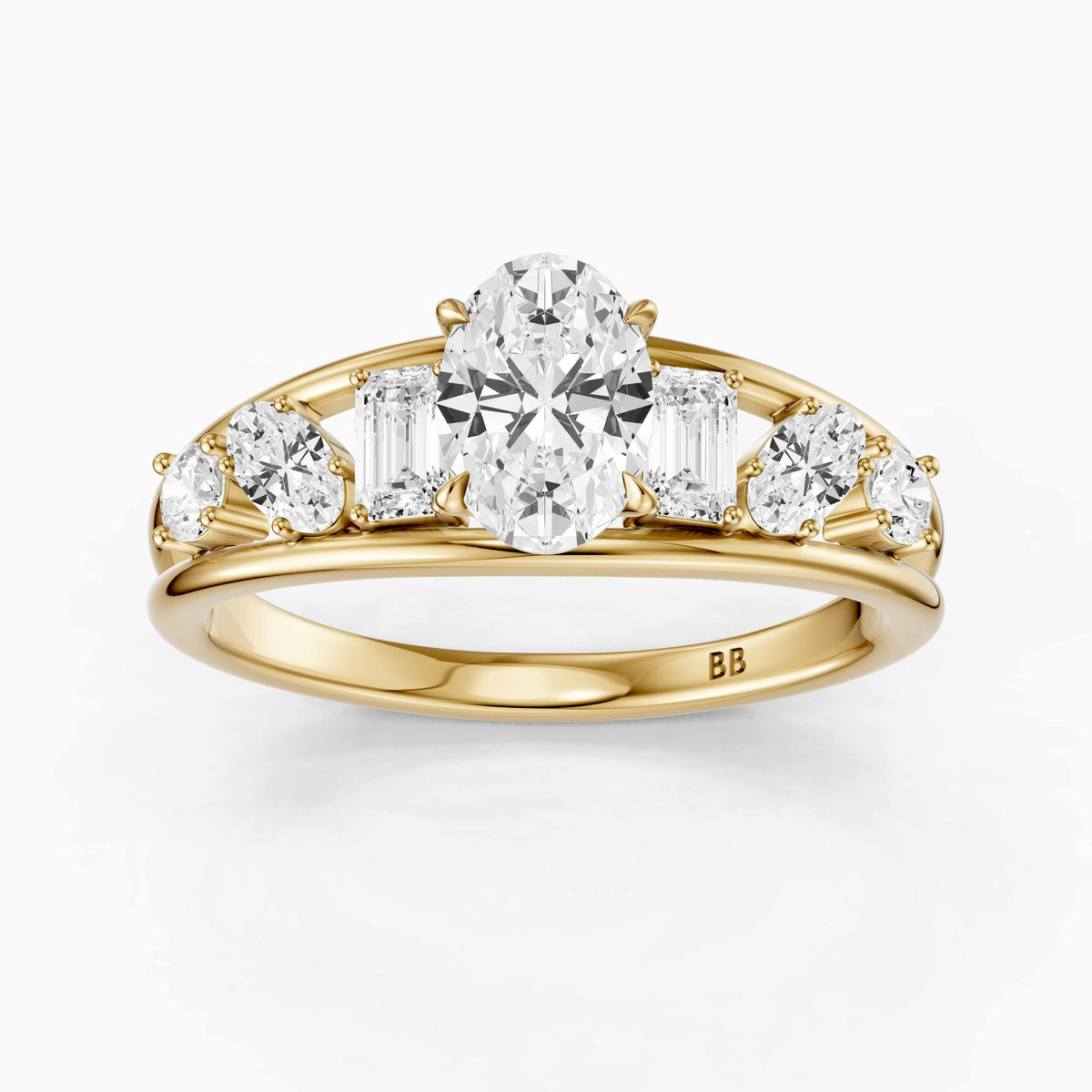 Neve Oval Lab Grown Diamond Ring with Round, Oval & Emerald Cut Side Diamonds
