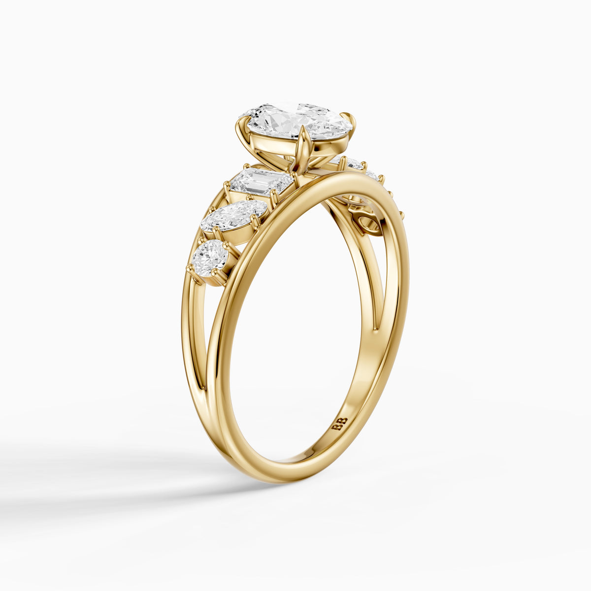 Neve Oval Lab Grown Diamond Ring with Round, Oval & Emerald Cut Side Diamonds