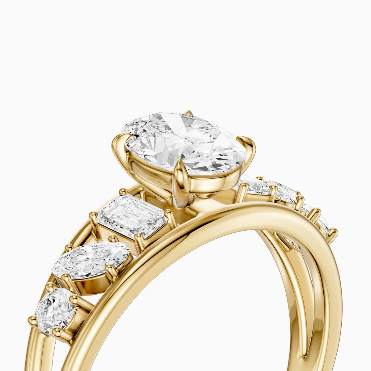 Neve Oval Lab Grown Diamond Ring with Round, Oval & Emerald Cut Side Diamonds
