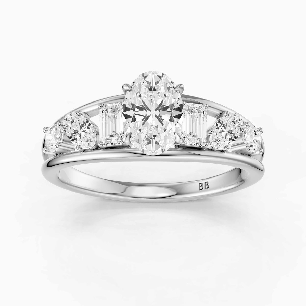Neve Oval Lab Grown Diamond Ring with Round, Oval & Emerald Cut Side Diamonds