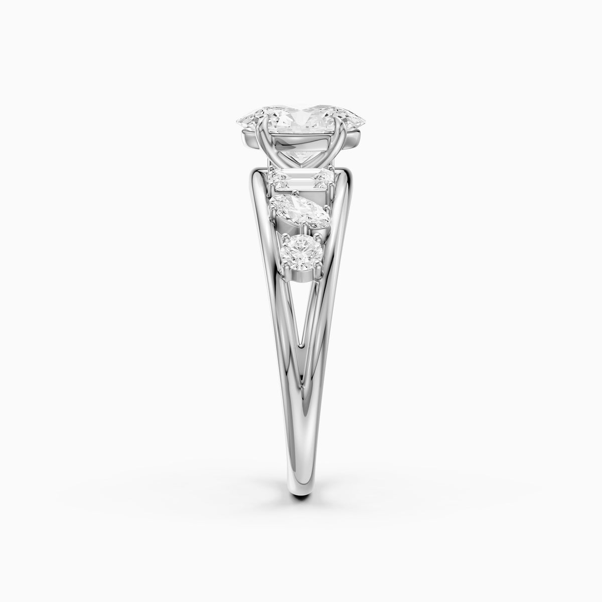 Neve Oval Lab Grown Diamond Ring with Round, Oval & Emerald Cut Side Diamonds
