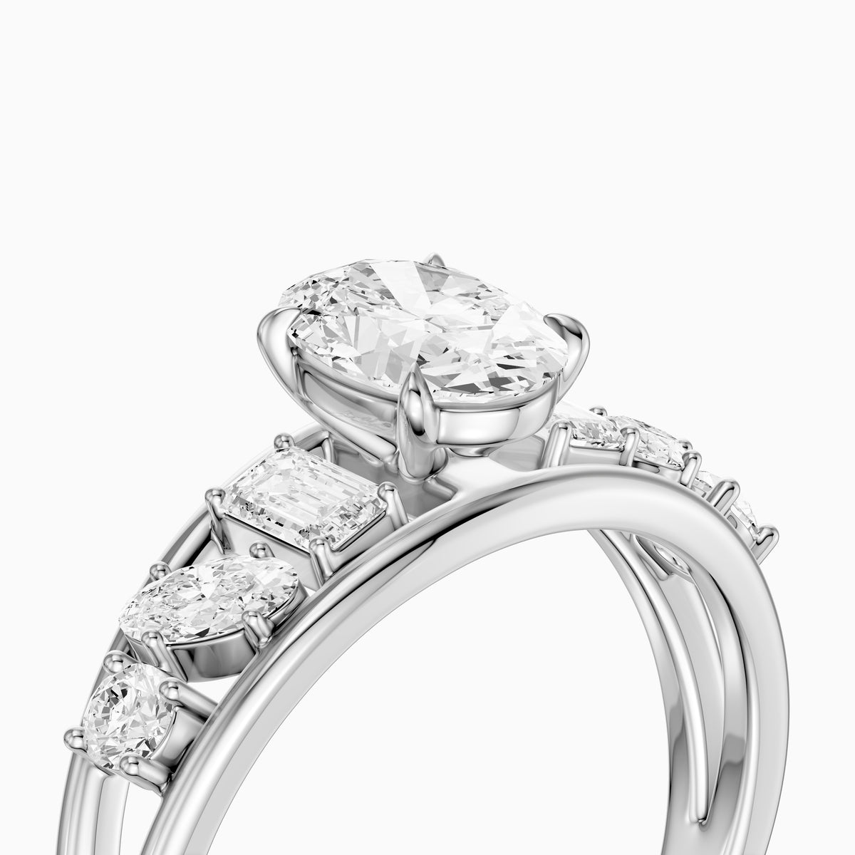 Neve Oval Lab Grown Diamond Ring with Round, Oval & Emerald Cut Side Diamonds