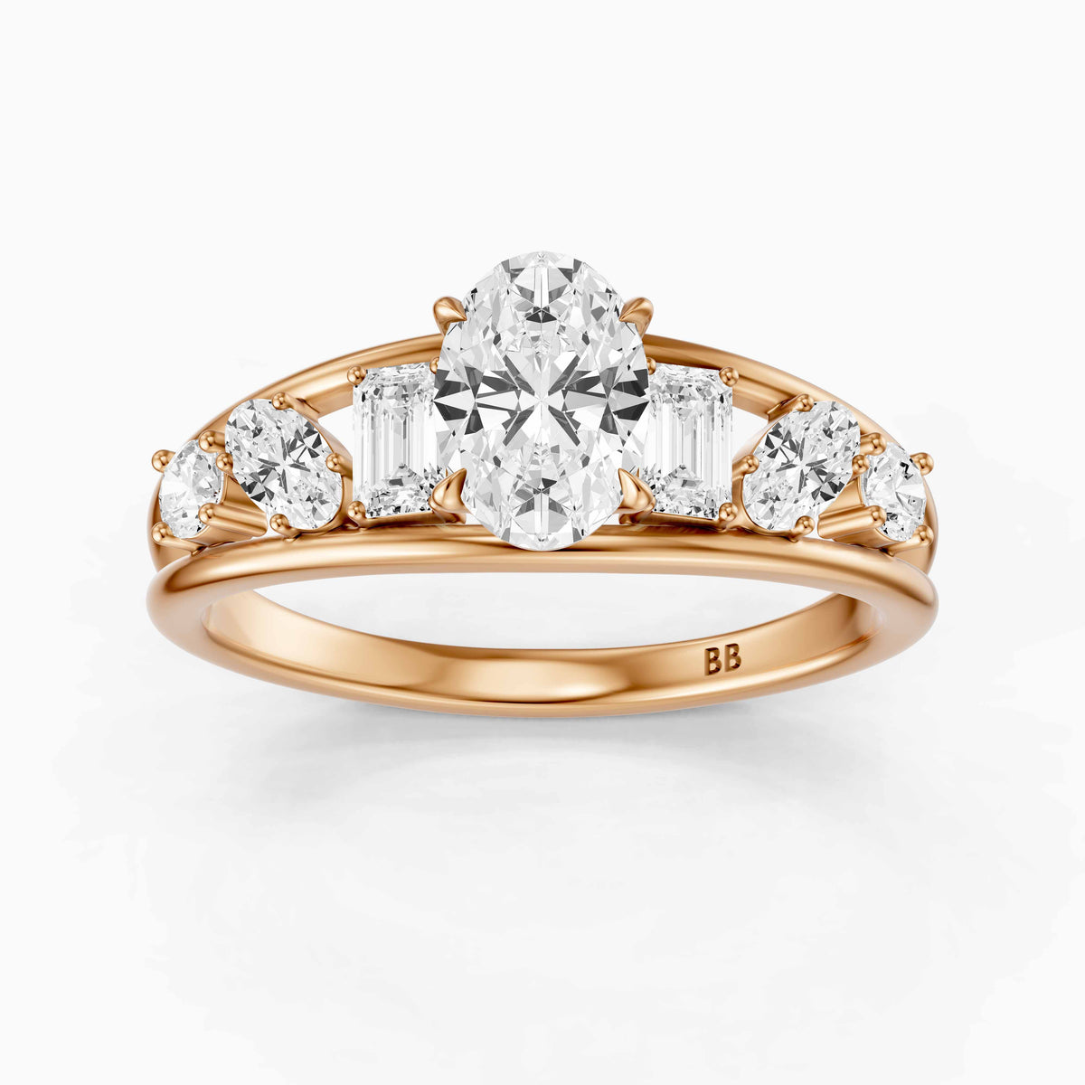 Neve Oval Lab Grown Diamond Ring with Round, Oval & Emerald Cut Side Diamonds