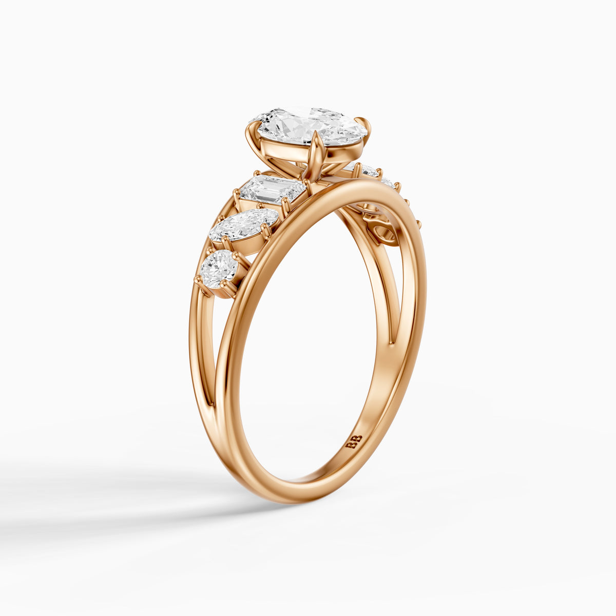 Neve Oval Lab Grown Diamond Ring with Round, Oval & Emerald Cut Side Diamonds