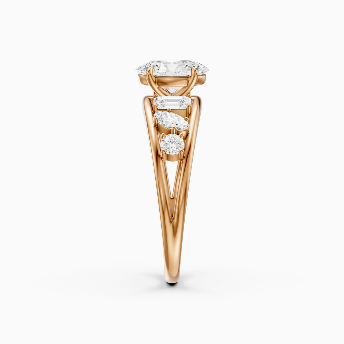 Neve Oval Lab Grown Diamond Ring with Round, Oval & Emerald Cut Side Diamonds