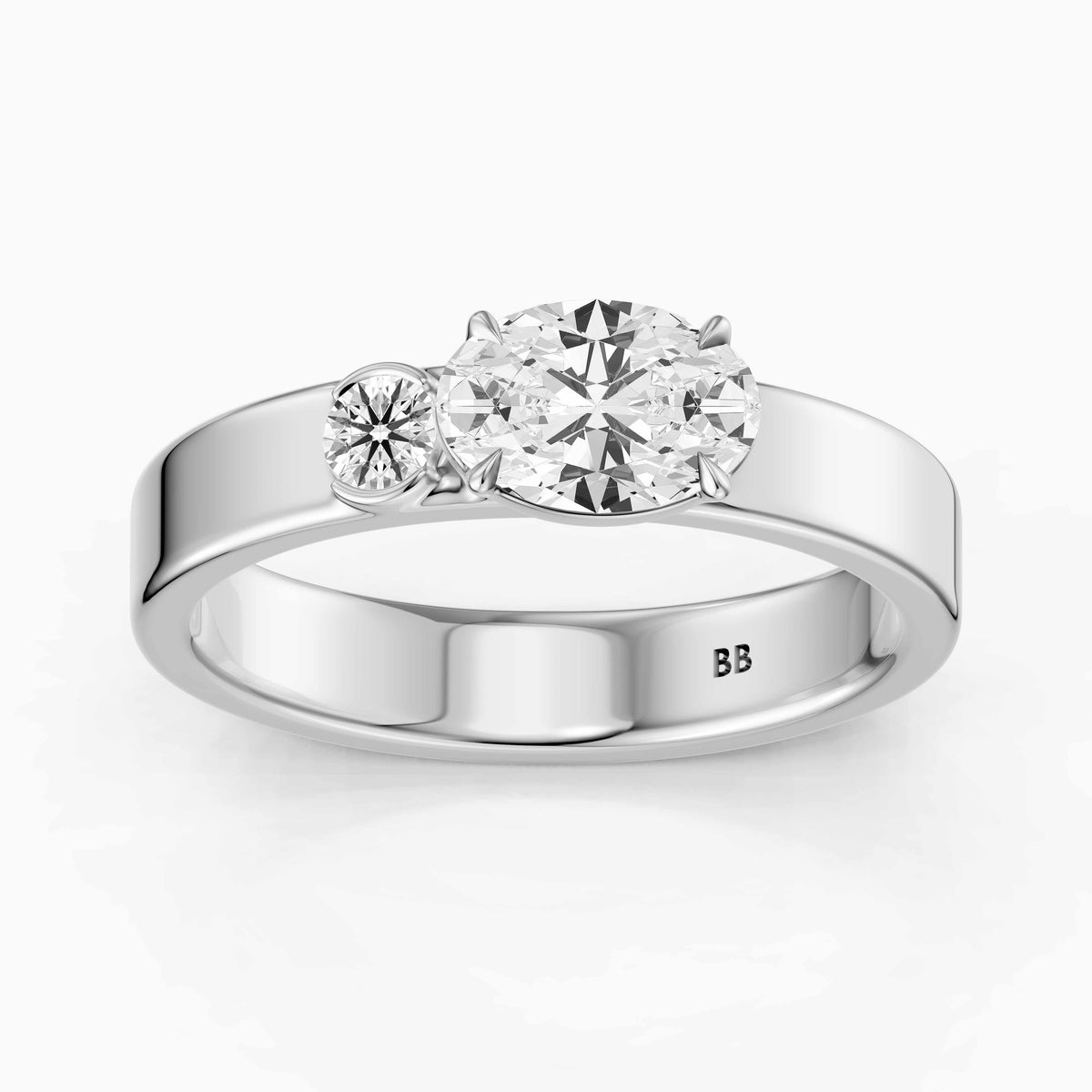 Tansy Oval Cut Round Side Stone Lab Grown Diamond Engagement Ring