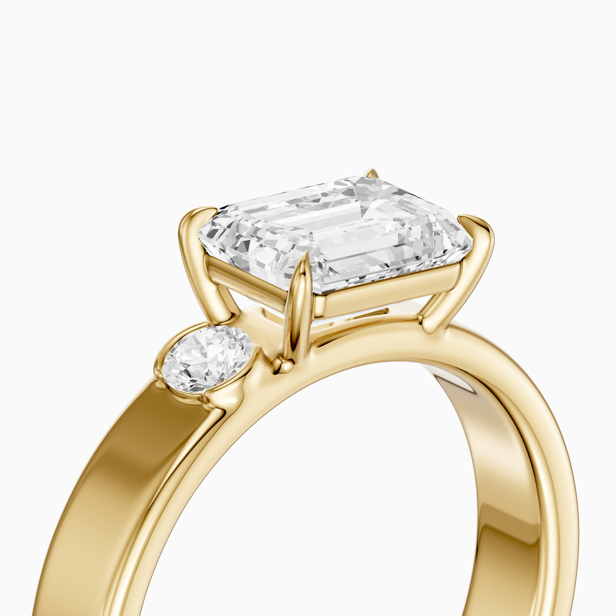 Rumi Emerald Cut Round Side Stone Lab Grown Diamond Engagement Ring