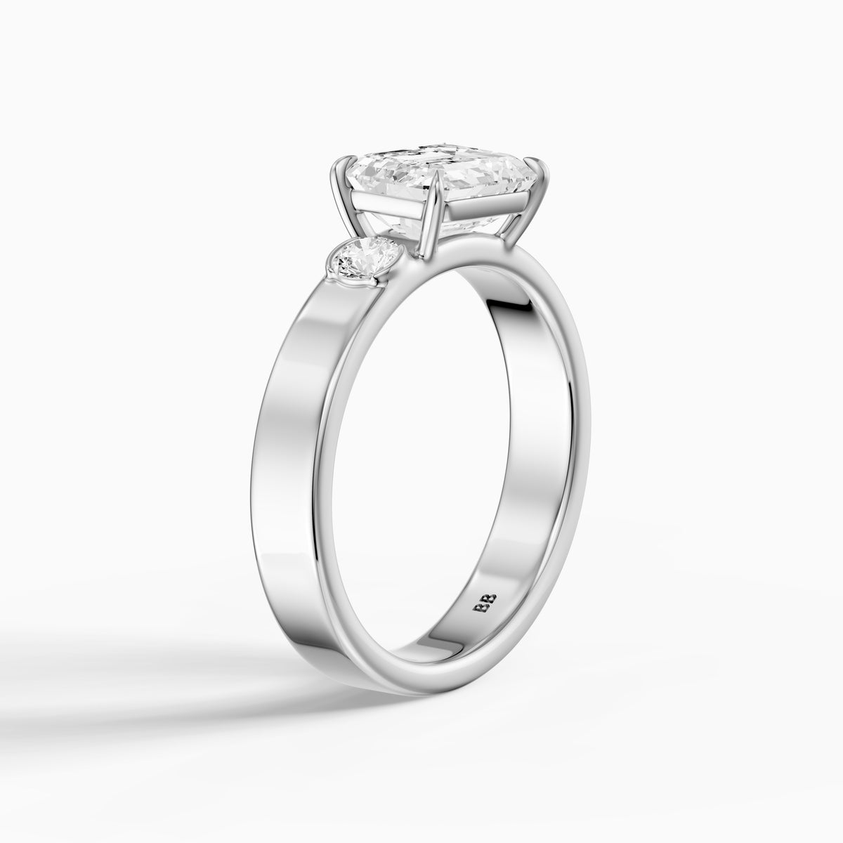 Rumi Emerald Cut Round Side Stone Lab Grown Diamond Engagement Ring