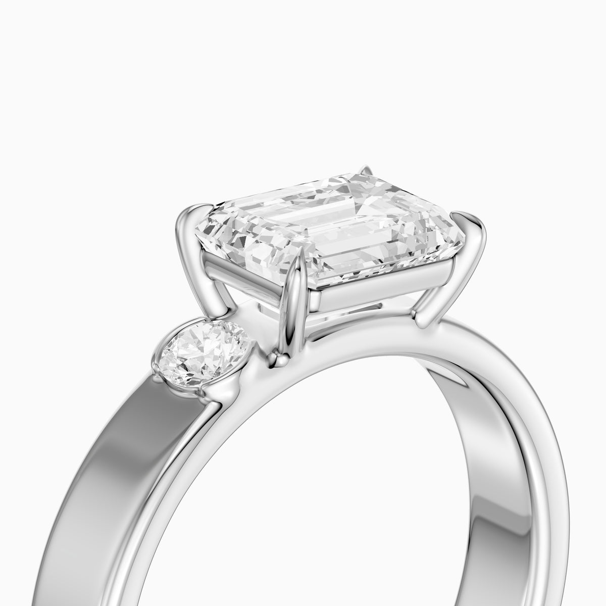 Rumi Emerald Cut Round Side Stone Lab Grown Diamond Engagement Ring