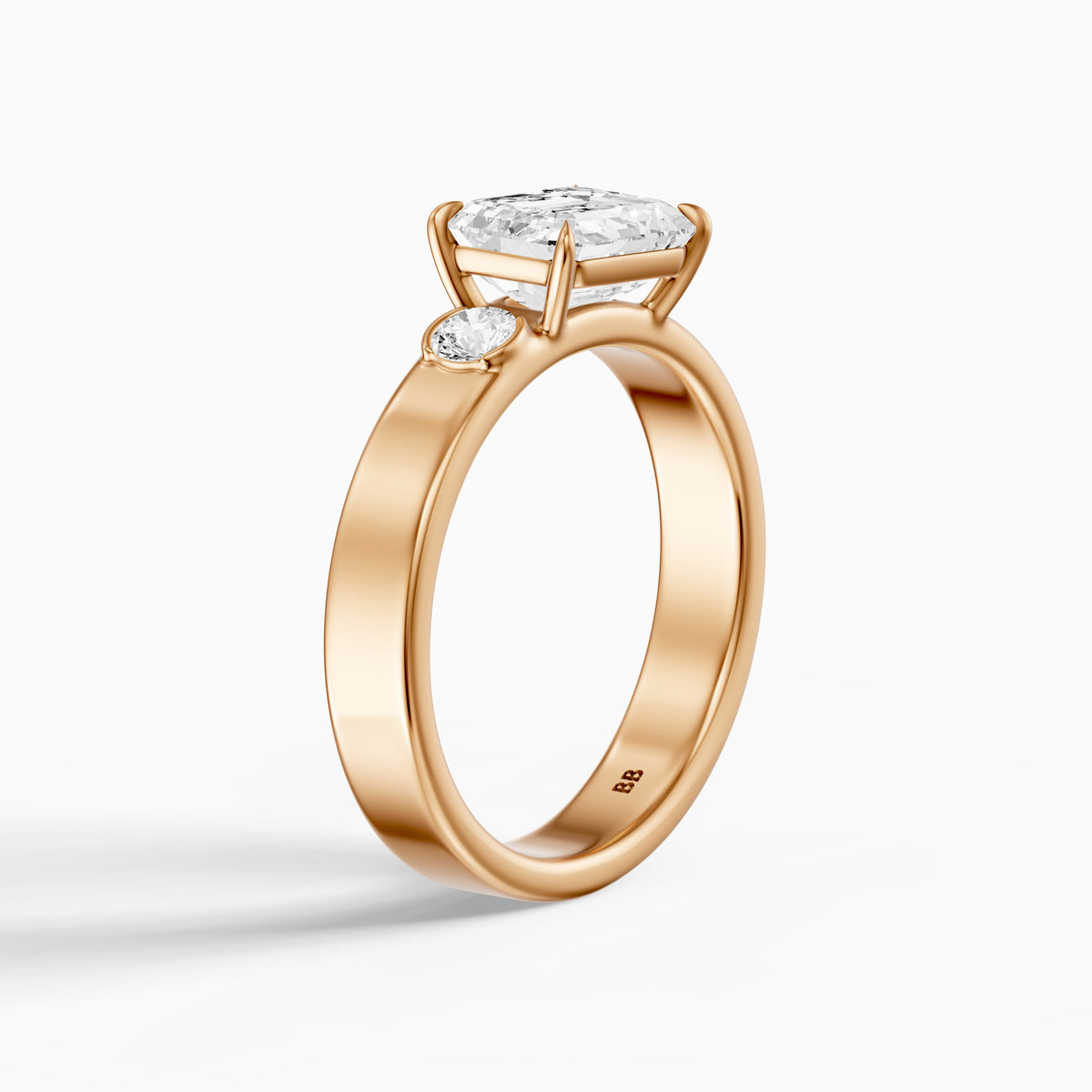 Rumi Emerald Cut Round Side Stone Lab Grown Diamond Engagement Ring