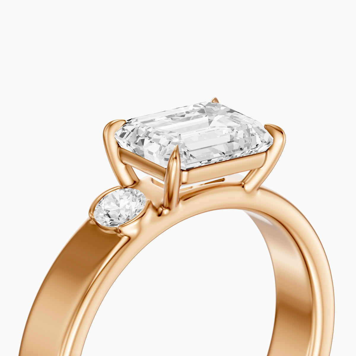 Rumi Emerald Cut Round Side Stone Lab Grown Diamond Engagement Ring