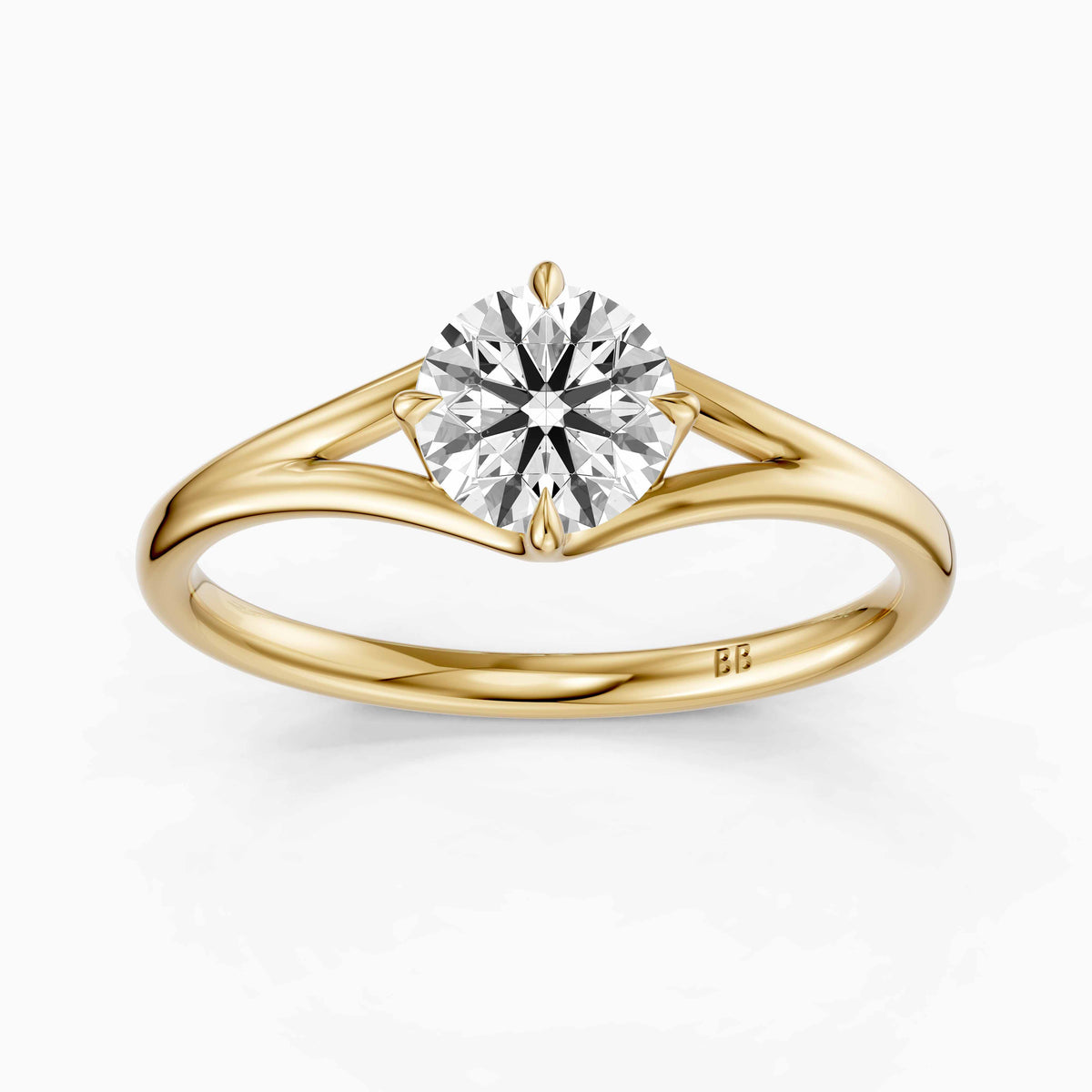 Carys Round Solitaire Split Shank Moissanite Diamond Engagement Ring