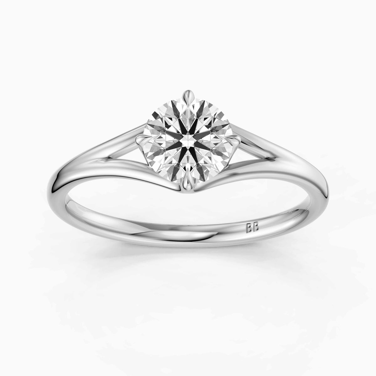 Carys Round Solitaire Split Shank Moissanite Diamond Engagement Ring