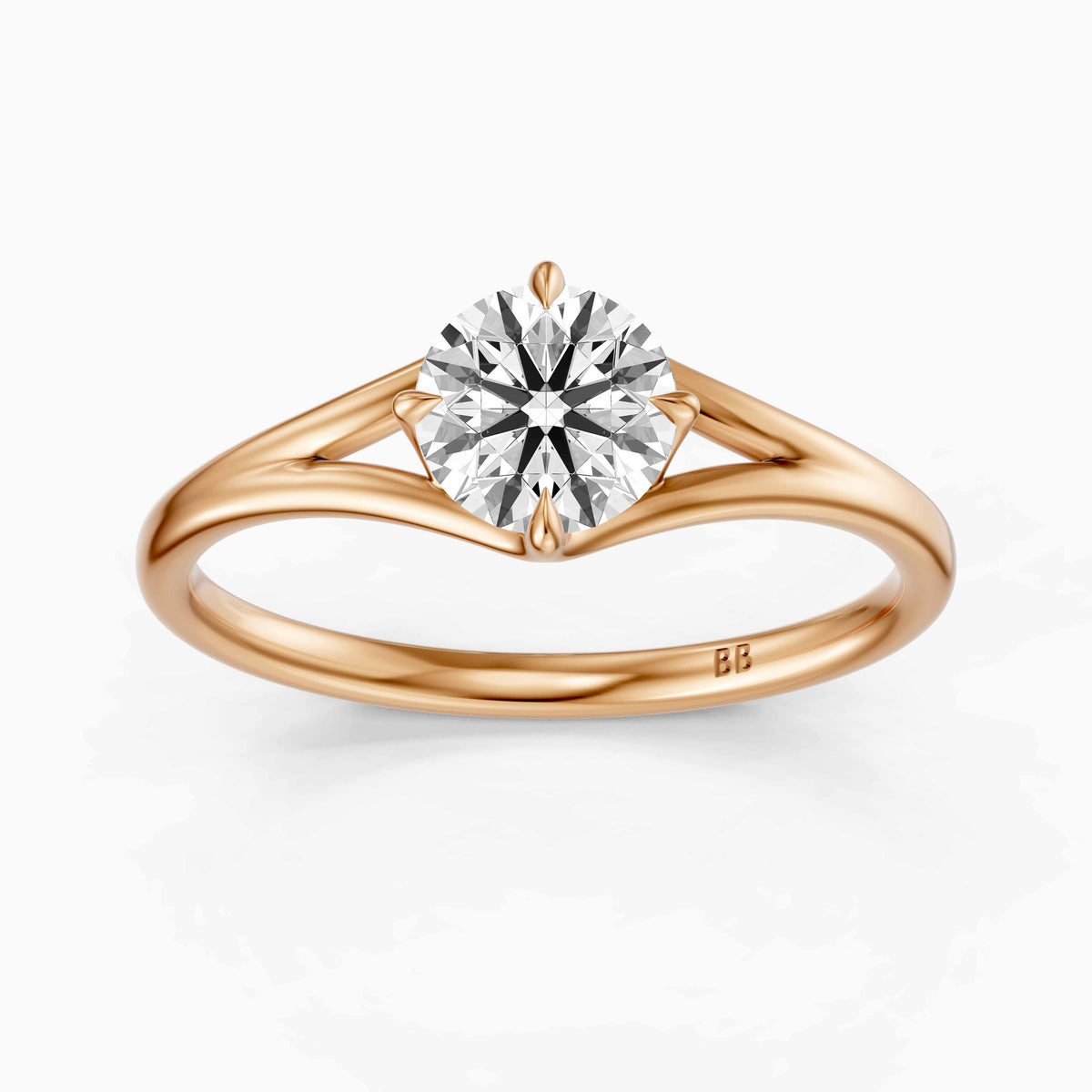 Carys Round Solitaire Split Shank Moissanite Diamond Engagement Ring