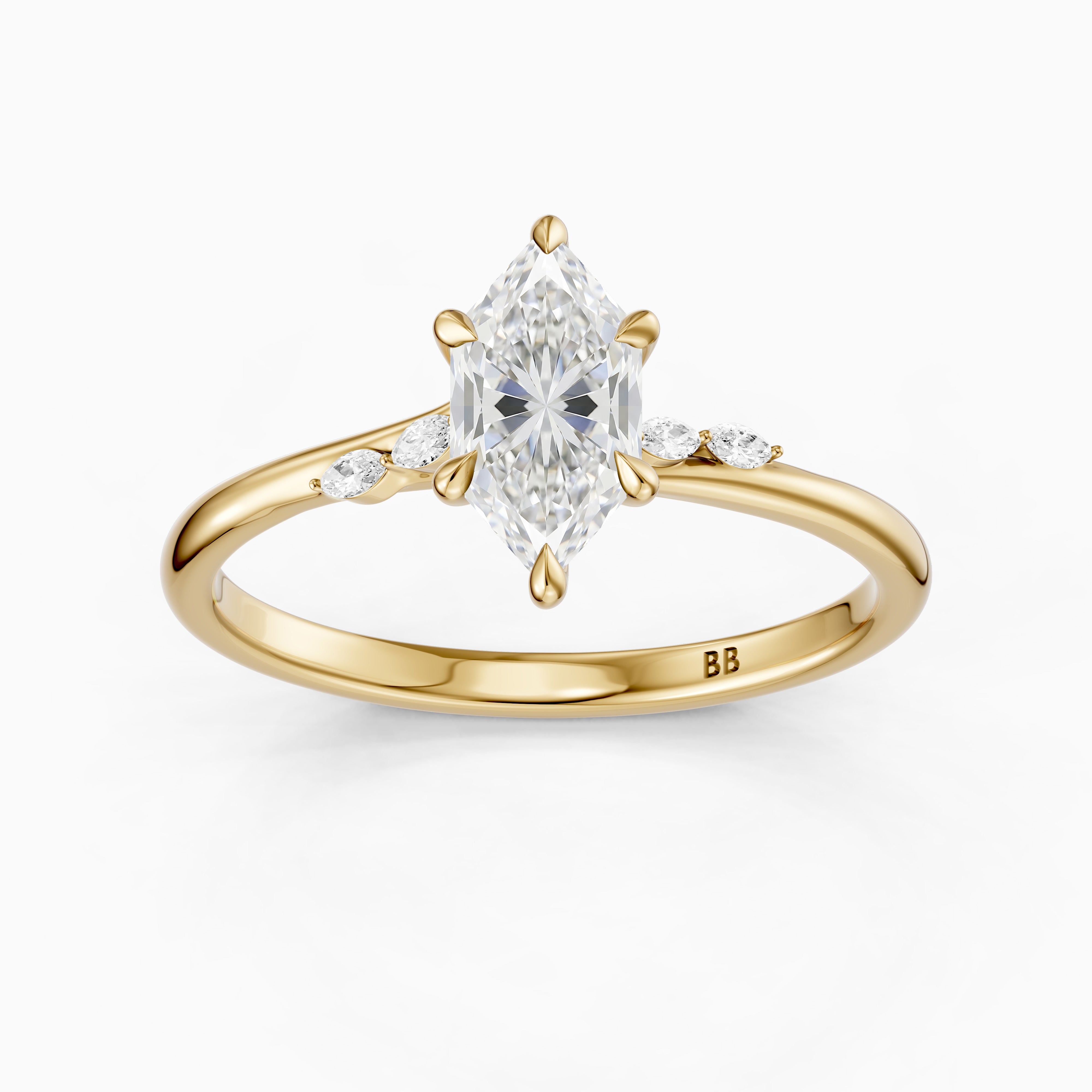 Abby Dutch Marquise Hidden Halo Lab Grown Diamond Engagement Ring with Marquise Side Stones