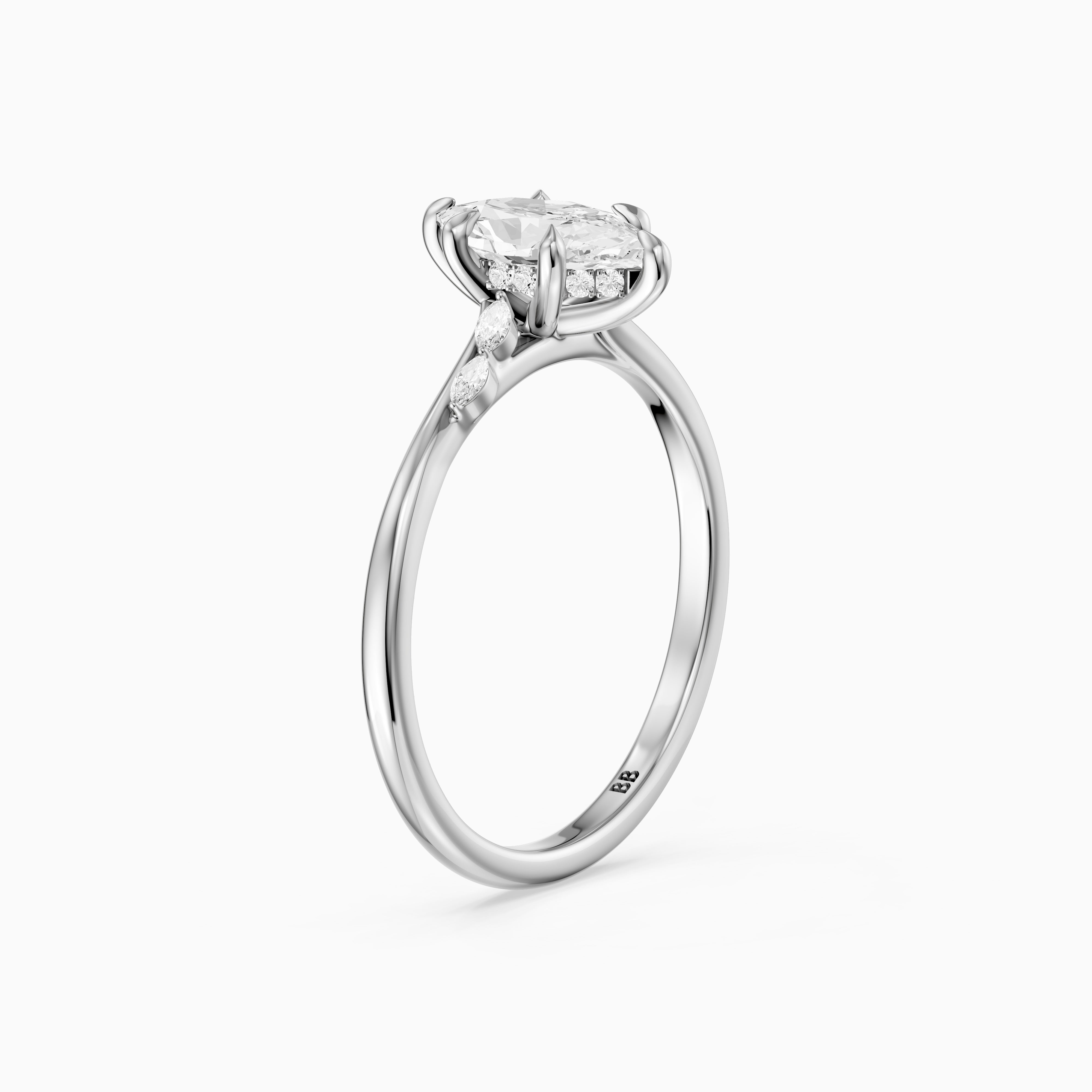 Abby Dutch Marquise Hidden Halo Lab Grown Diamond Engagement Ring with Marquise Side Stones